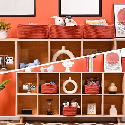 ICERZCZ Small Red Woven Baskets for Organizing, Basket for Gifts Empty, Cotton Rope Baskets for Storage, Organizer Bins for Organization, 13"×8.5"×5.1" (3 Packs) Brick Red