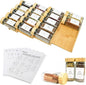 Spice Drawer Organizer with 20 Bamboo-lidded Spice Jars,216 Labels,25 Non-slip Rubber, Bamboo 4 Tier Seasoning Rack Tray Insert for Kitchen Drawers,Cabinets,Countertop,9" Wide x 15.8" Deep