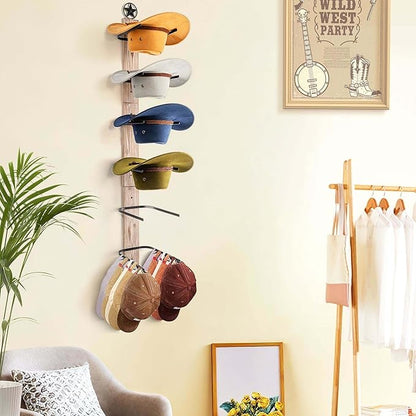 Cowboy Hat Rack Holder for Wall: 6 Pack Cowboy Hat Rack for Wall Mount, Metal Wild Western Style Design Hat Organizer Storage Cowboy Hats Hanger Hooks for Fedora, Sun Hats, Wide Brim