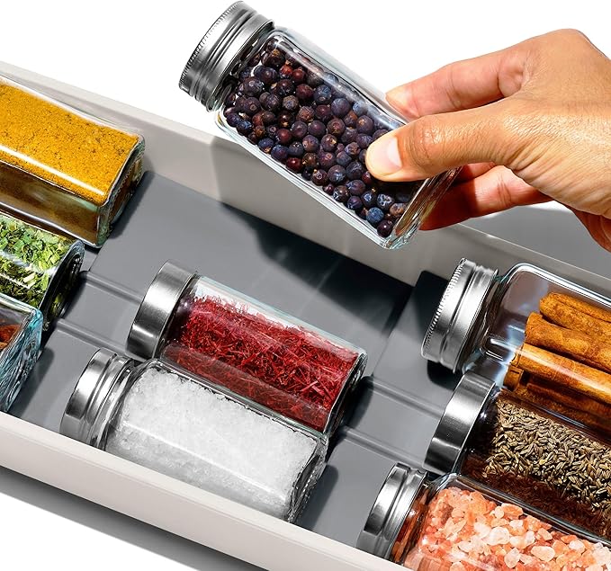 OXO Caddy, Spice Drawer Organizer, White | Good Grips | Compact | Pack of 4