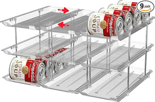 Ynelyase Can Storage Organizer Pantry and Canned Food Holders for Soup Can Goods Dispenser with Rack Clear 9-Pack