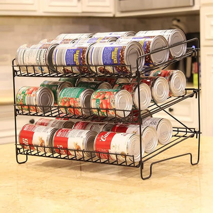 FixtureDisplays® 3-Tier Shelf Wire Rack Trending Can Rack Organizer, Can Jar Dispenser for Kitchen Cabinet, Countertop, Pantry 16" Wide X 12.5" Tall X 10" Deep, 15 Oz Put on Top Shelf 10085CAN