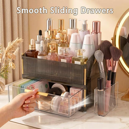 Large Capacity Makeup Organizer Countertop with Brush Holder, Vanity Skincare Perfume Storage Box for Bathroom, Mother's Day Birthday Anniversary Teen Girl Gifts for Women Mom