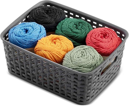 Set of 6 Plastic Storage Baskets - Small Pantry Organizer Basket Bins - Household Organizers with Cutout Handles for Kitchen Organization, Countertops, Cabinets, Bedrooms, and Bathrooms