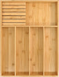VaeFae Bamboo Silverware Organizer (Non-expandable), Utensil Holder for Drawer, Cutlery Tray with Divider for Kitchen Drawer, Utensil Organizer with Knife Block