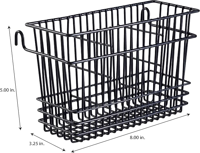 Kitchen Details Cutlery Basket | Hanging | Attach to Standard Dish Drying Rack | Utensil Caddy | Vinyl Coated | 3 Compartment | Black