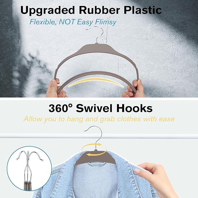 30 Pack Rubberized Hangers with Non-Slip Grip, Durable Plastic Hangers for All Clothes, Ultra-Slim Notched Design & 15.7'' Wide
