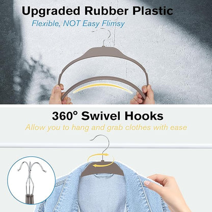 30 Pack Rubberized Hangers with Non-Slip Grip, Durable Plastic Hangers for All Clothes, Ultra-Slim Notched Design & 15.7'' Wide