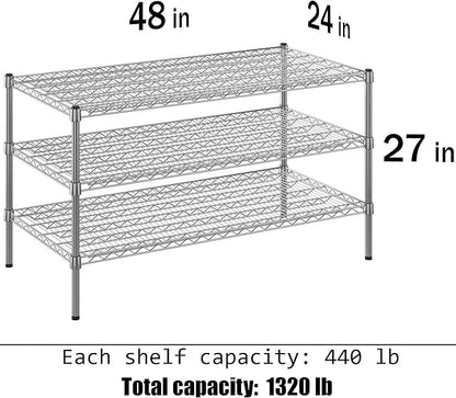 24" Deep x 48" Wide x 27" Height Wire Shelving Kit | 3-Tier | NSF Commercial Storage Rack Unit