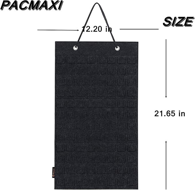 PACMAXI Hanging Brooch Pin Organizer, Display Pins Storage Case, Brooch Collection Storage Holder, Holds Up to 96 Pins.(Not Include Any Accessories) (S-96 Slots, Dark gray, Small)