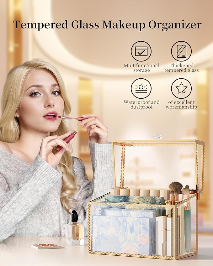 Youdepot Lipstick Organizer Holder - 24 Spaces, Tempered Glass Lip Gloss and Perfume Organizer,Vanity Lipstick Holder and Organizer.