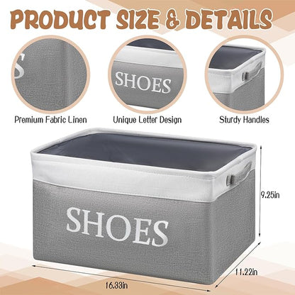 CIEOVO 2 Pack Storage Basket for Shoe Organizer Flodable Space-Saving Storage Bin Decorative Basket Shoe Storage Bin Organizer for Hallway Entryway Home Decor Living Room