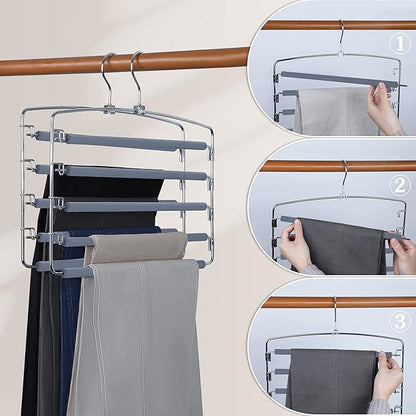 TOPIA HANGER Pants Hangers Space Saving, 3-Pack Swing Arm Pants Organizer for Closet, Non-Slip Foam Padded Organizer Hanger for Multi Slacks, Jeans, Trousers, Skirts, Scarfs (Grey)-CT27G
