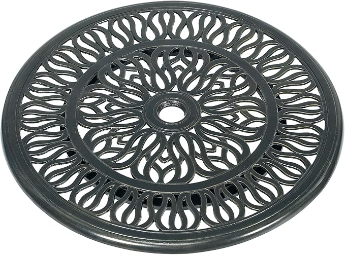 VIVIJASON 24" Cast Aluminum Lazy Susan Turntable, 360° Rotating Display Tray with Silent Bearings, Round Table Top Swivel Serving Plate with Umbrella Hole for Outdoor Dining Table, Elizabeth Style