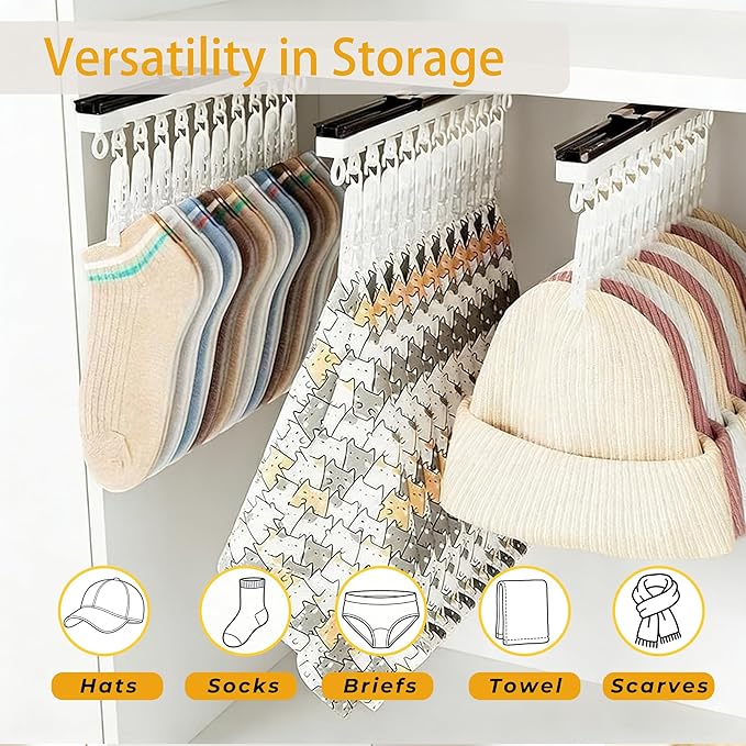 2 Pack No-Drill Wall-Mounted Baseball Hat Organizer, Hat Storage Rack Holds Up to 20 Caps, Hat Holder with 10 Damage-Free Clips & Metal Slide Rails, Modern Hat Rack for Closet, Bedroom & Entryway