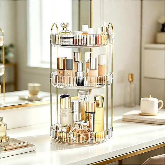360° Rotating Makeup Organizer, Large Capacity 3 Tier Perfume Skincare Clear Bathroom Organizers, Multi-Function Spinning Cosmetic Storage for Bedroom, Dresser, Countertop