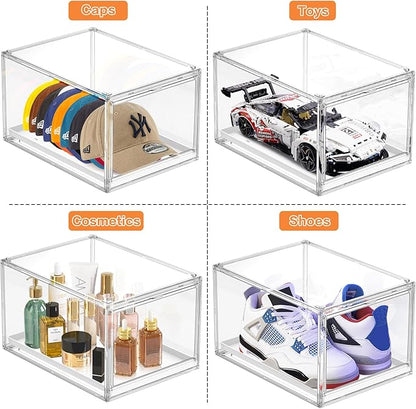 Hat Storage Box for Baseball Cap, Large Clear Hats Organizer Container with Sliding Tray Drawer, Stackable Caps Display Case with Magnetic Door for Closet Holds 8-10 Hats 1Pack