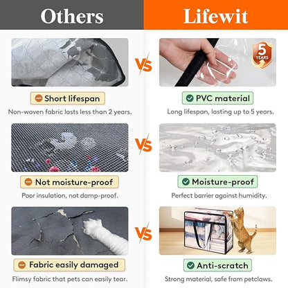 Lifewit 8 Pack Clear Clothes Storage Bags, 40L Plastic Blanket Storage Bag, Vinyl Foldable Moving Bags with Zipper, Closet Organizers and Storage Containers for Bedding, Duvet, Comforter