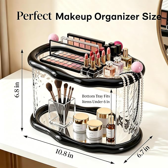 Skincare Makeup Organizer for Vanity and Bathroom Countertop-2 Tier Makeup Jewelry Storage,Transparent Clear Cloud Cosmetics Organizer, Ideal for Cosmetic Perfume Skincare for Countertop,Desk,Bathroom,Dresser-Black