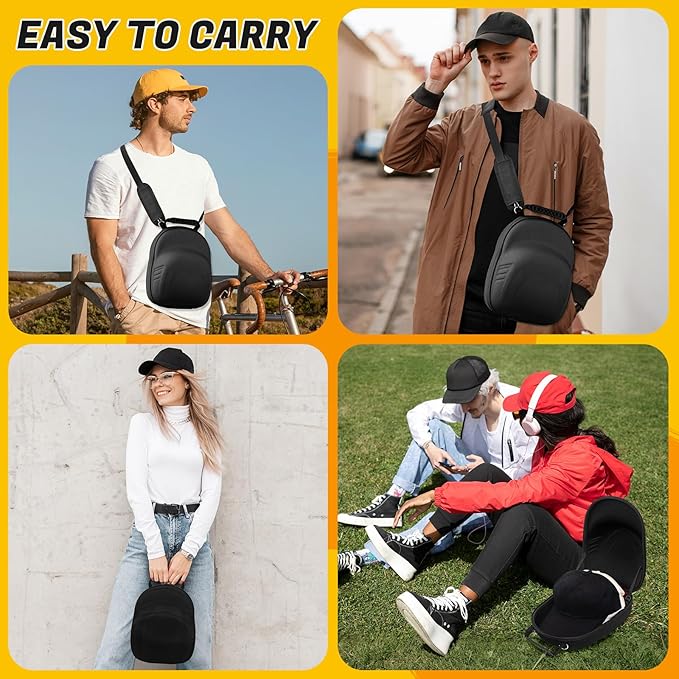 Hat Travel Case,Hat Case for Baseball Caps with Carrying Handle and Adjustable Shoulder Strap,Organizer Protects up to 6 Hats, Box for Travel and Home Storage(Black)