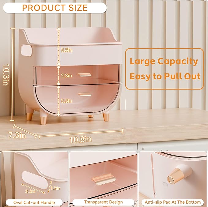 Yieach Pink Make up Organizers for Counter,Vanity and Dresser,Bathroom Makeup Organizer Countertop,Large Makeup Storage Organizer for Hair Tool,Beauty Products,Skin Care and Cosmetic Display Cases