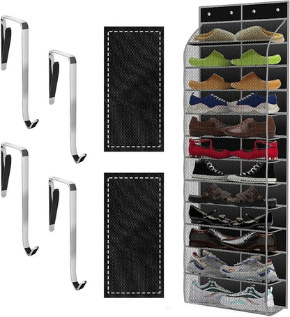 Kotkn Over The Door Shoe Organizer with 12 Large Breathable Pockets - Durable Hanging Storage for the Entire Family's Shoes (Black)