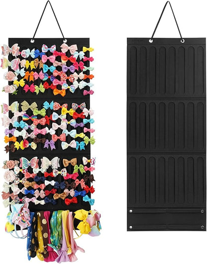 Hair Accessory Organizer - Hanging Holder for Girls' Headbands, Hair Clips, Ties, Scrunchies (Black)