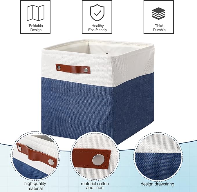 Uiifan 8 Pack 12 x 12 x 12 Inch Large Storage Baskets Collapsible Fabric Storage Cubes Bins with Handles for Shelves Closets Nursery Home Clothes Toys Organizers, Blue