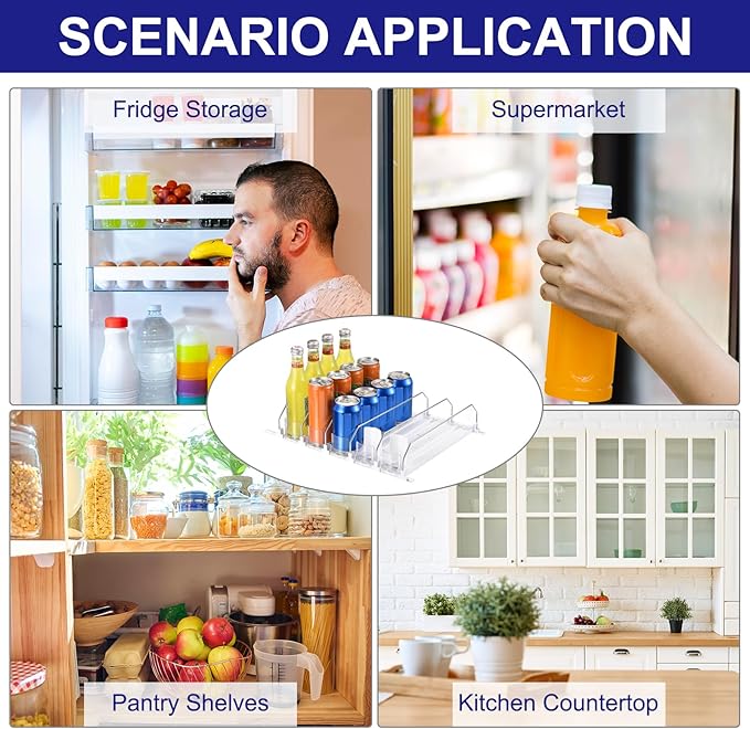 uxcell 5pcs Soda Can Organizer for Refrigerator, Self-Pushing Drink Organizer for Fridge, Width Adjustable Drink Dispenser Beverage Pusher For Pantry Vending Machine, White