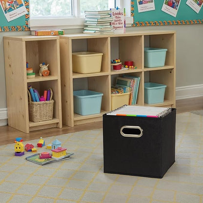 Household Essentials Foldable Fabric Storage Bins 6 Piece Set, Strong Poly-Woven Fabric, Sturdy Chipboard Sides, Grommet Front Handle, Stackable and Foldable, Classic Design, Black