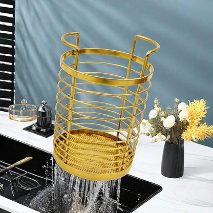 ZECNG Gold Kitchen Divided Organizer, Kitchen Countertop Holder for Serving Utensils, Stainless Steel Mesh Storage Baskets for Holding Knife Fork Spoon