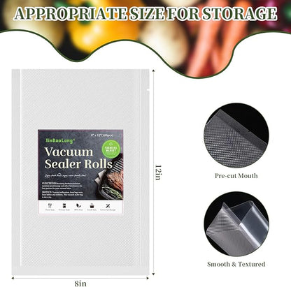 Vacuum Sealer Bags For Food - 100 Quart 8" x 12" - Commercial Grade BPA Free Bag - Durable Customized Size Food Vac Bags for Storage and Sous Vide Cooking - Puncture Prevention