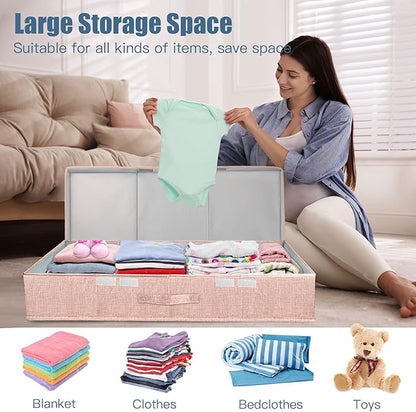 Supowin Underbed Storage Containers Bin with Lids, Large Under Bed Storage Organizer Box with Handle, Foldable Under the Storage Bags for Organizing Clothes, Shoes, Blankets, Pillows