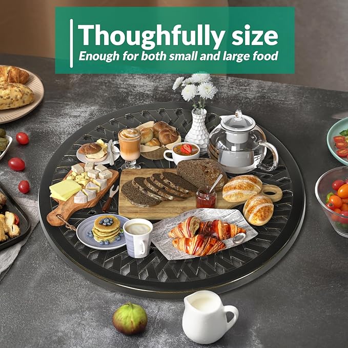 VIVIJASON 24" Patio Cast Aluminum Lazy Susan Turntable, 360° Rotating Display Tray for Outdoor Dining Table, Spinning Rotating Food Server Party Centerpieces with Umbrella Hole, Lattice Style