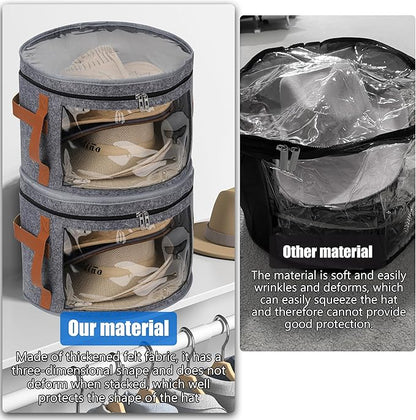 Veki Hat Organizer, Hat Box for Women Storage, Large Clear Felt Hats Box, Wide Brim Cowboy Hats Storage Boxes for Men, Round Brim Cap Boxes With Dustproof Lid for Travel and Wardrobe (Grey)