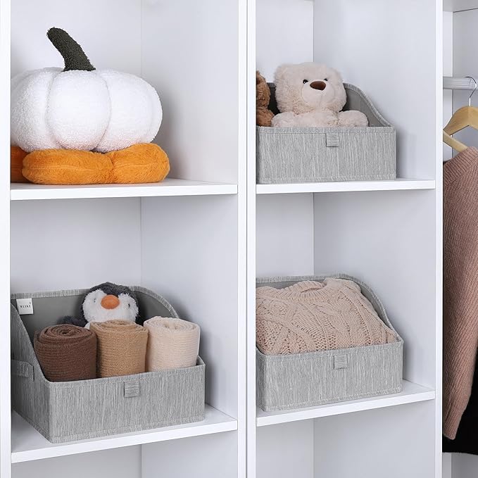 WUIKE Trapezoid Storage Bins for Closet Organizers and Storage, Fabric Closet Bins with Handles, Foldable Storage Baskets for Clothes, Purse, Blanket, Light Gray, Large, 3-Pack