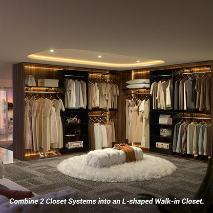 iSunirm 8FT Closet System with Shelves, 96'' Closet Organizer System with 3 Hanging Rods, Wall Mount Bedroom Wardrobe Walk-in Closet, Adjustable Cloth Garment Rack from 5 to 8FT (Cut to Fit), Black