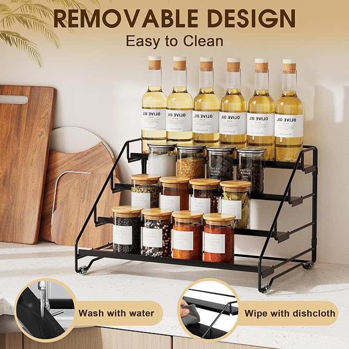 Jolitac 4-Tier Spice Rack Organizer, Depth Adjustable Step Shelf, Metal Spice Rack Perfect for Cabinet, Countertop & Pantry Storage | Enhances Kitchen Visibility and Organization | 2 Pack