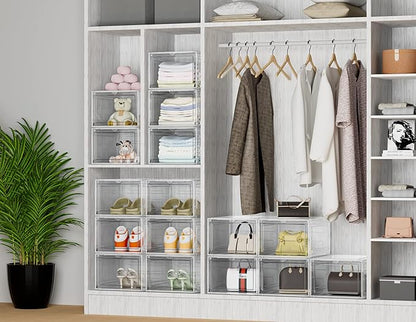 HOMIDEC Shoe Storage, 8 Pack Shoe Organizer Clear Hard Plastic Shoe Box, Shoe Boxes Clear Plastic Stackable, Shoe Boxes with Lids for Size 13