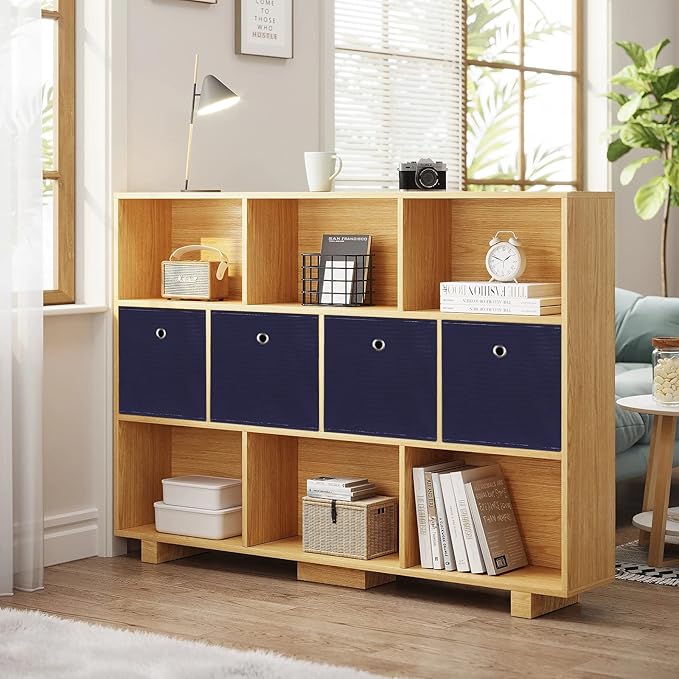 Black Foldable Storage Cubes Bins ,11 Inch Cloth Storage Cube Fabric Storage Box Cubes Organizer Baskets with Handles for Home Organizer Set of 3 (Navy Blue)
