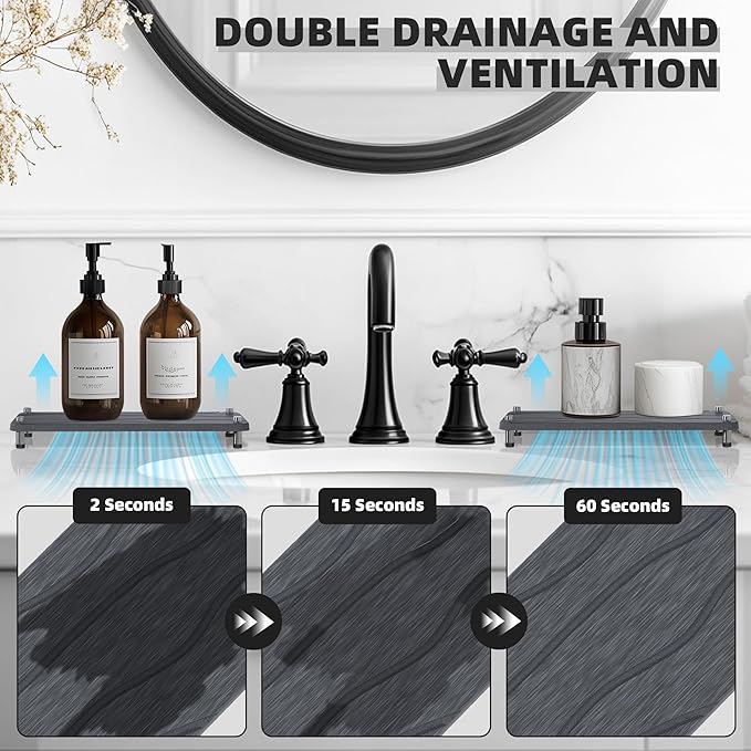 2Pcs Stone Drying Mat, Water Absorbing Stone Tray with Stainless Steel Feet, Fast Drying Diatomite Stones Sink Tray, Soap Dish Rack, Vanity Trays Dispenser Organizer for Bathroom(11"L x 4.3"W x 1.3"H)