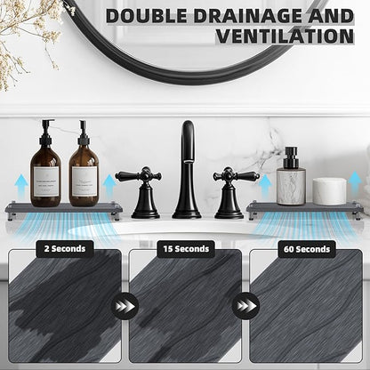 2Pcs Stone Drying Mat, Water Absorbing Stone Tray with Stainless Steel Feet, Fast Drying Diatomite Stones Sink Tray, Soap Dish Rack, Vanity Trays Dispenser Organizer for Bathroom(11"L x 4.3"W x 1.3"H)