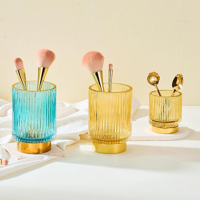 Makeup Brush Holder Organizer,Toothbrush Holders,Desk Pen Pencil Holder,Multifunctional Vintage Glass Brush Cup(A3-17-US)