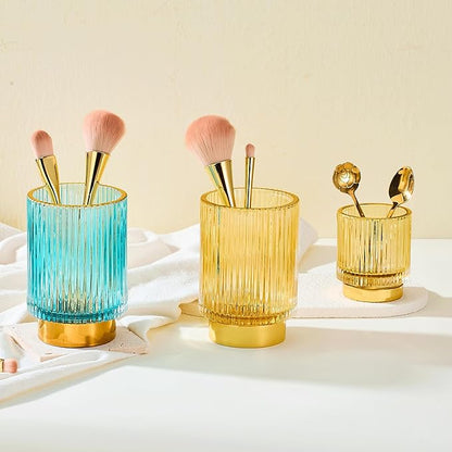 Makeup Brush Holder Organizer,Toothbrush Holders,Desk Pen Pencil Holder,Multifunctional Vintage Glass Brush Cup(A3-17-US)