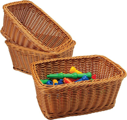 Set of 3 Rectangular Plastic Woven Storage Baskets, Organization Bins for Classroom, Home Decor, or Office Use, 11" x 7" x 5"