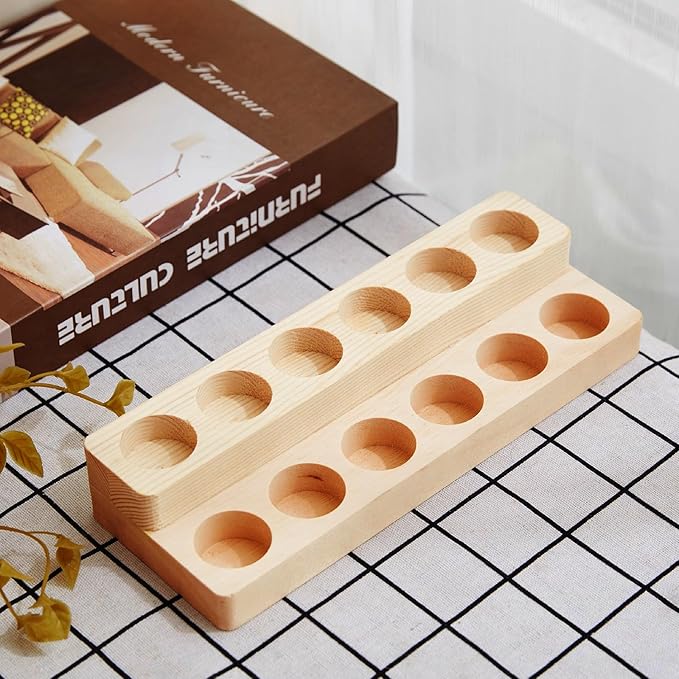 2 Pack 2-Tier Slanted Wooden Essential Oil Organizer - Perfume/Nail Polish Display Stand, Sturdy Space-Saving Countertop Rack for Small Cosmetics & Clear View