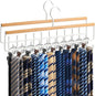 2PCS Tie Rack Hanger for Closet Upgraded 2-in-1 Tie and Belt Hanger Non Slip Tie Rack with 20 Hooks Tie Hanger Space Saving Wooden Belt Tie Organizer for Tank Tops Bras Cami Scarves, Wooden