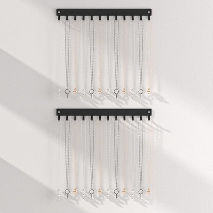 Necklace Holder Organizer Wall Mount,12 Hooks Metal Jewelry Hanger Organizer for Necklace Bracelet Chains, Black (2)