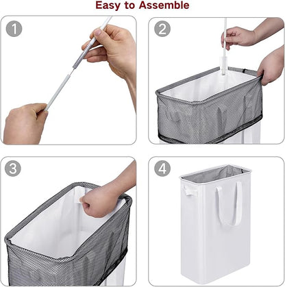 efluky Slim Laundry Basket, Narrow Laundry Hamper with Handles, Collapsible Dirty Clothes Hamper, Tall Laundry Bin for Laundry Room, Dorm and Bedroom, 12.7 Gallons(75L) White