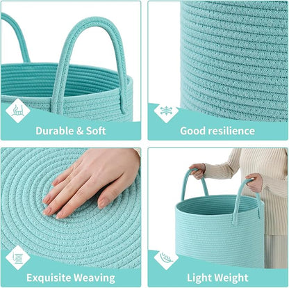 Laundry Basket Hamper Tall Rope Storage Woven for Blanket toys Dirty Clothes in Living Room Bathroom Bedroom (Cyan, 100L/26.4Gal)